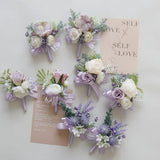 4 Pcs Wedding Purple Artificial Corsage with Clip Purple Peony