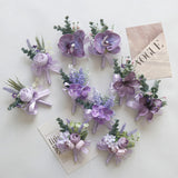 4 Pcs Wedding Purple Artificial Corsage with Clip Purple Peony