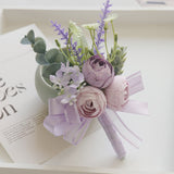4 Pcs Wedding Purple Artificial Corsage with Clip Tea Rose