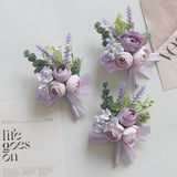4 Pcs Wedding Purple Artificial Corsage with Clip Tea Rose