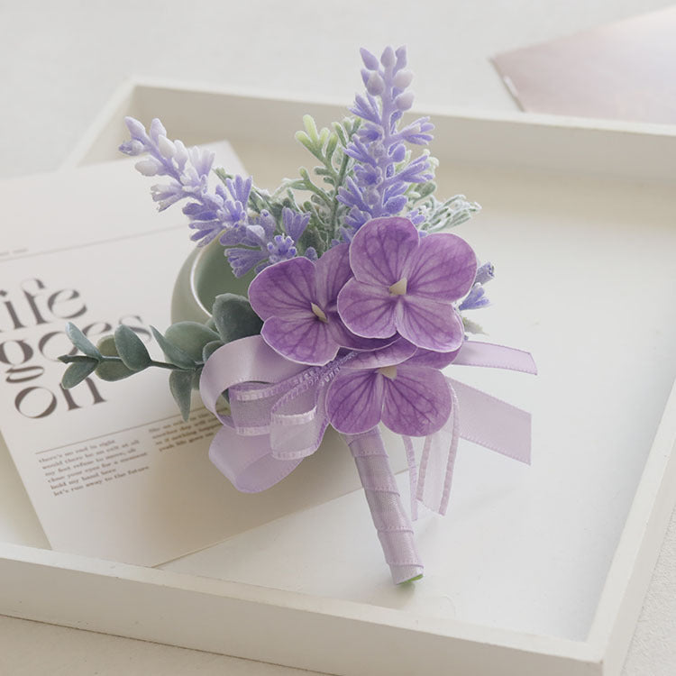 4 Pcs Wedding Purple Artificial Corsage with Clip Hydrangea