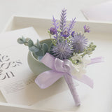 4 Pcs Wedding Purple Artificial Corsage with Clip Thorn Ball