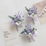4 Pcs Wedding Purple Artificial Corsage with Clip Thorn Ball