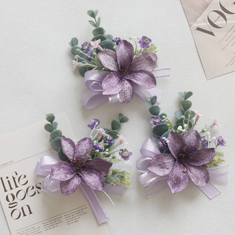 6pcs Wedding Accessories Wrist Corsage Lily