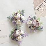 6pcs Wedding Accessories Wrist Corsage Purple Peony