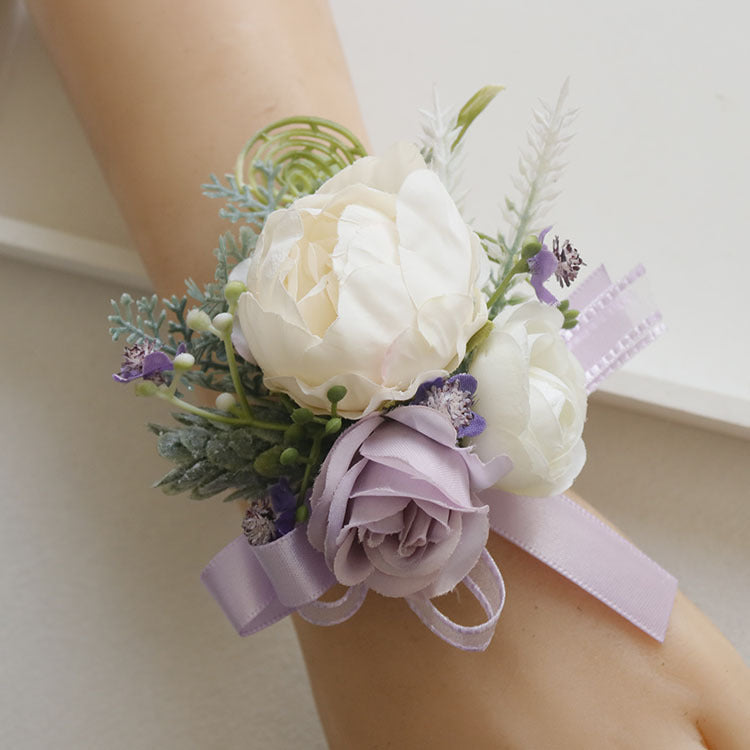6pcs Wedding Accessories Wrist Corsage White Peony