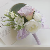 4 Pcs Wedding Purple Artificial Corsage with Clip Rose