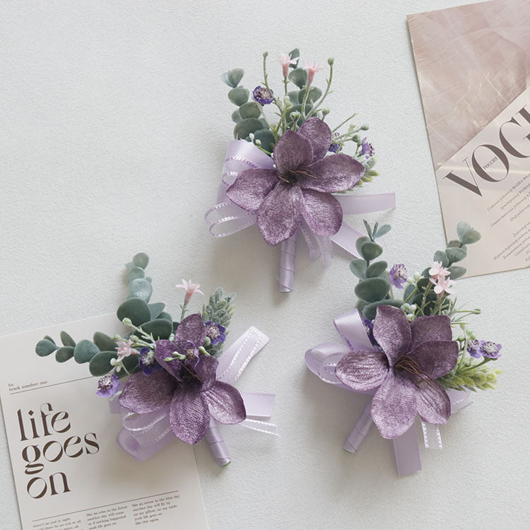 4 Pcs Wedding Purple Artificial Corsage with Clip Lily