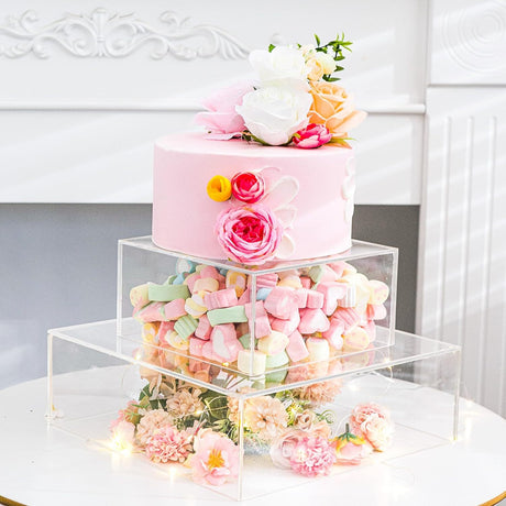 Acrylic Cake Box Stand Pedestal Riser Transparent Clear 16"x16" - YauSpark