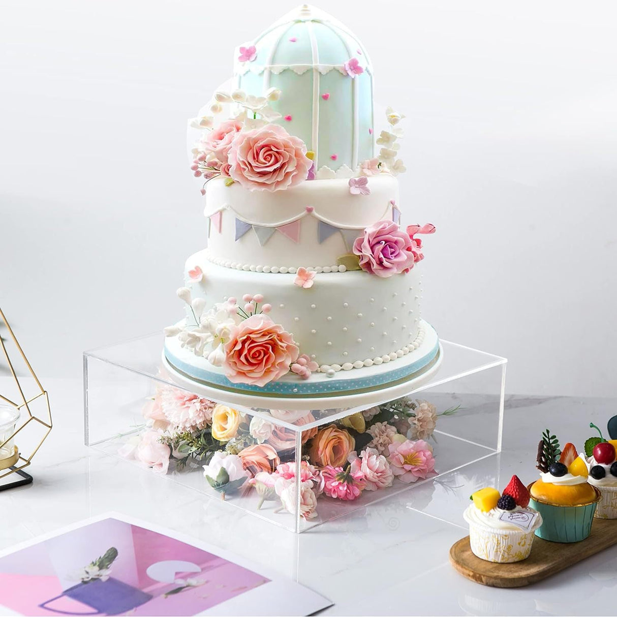 Acrylic Cake Box Stand Pedestal Riser Transparent Clear 16"x16" - YauSpark