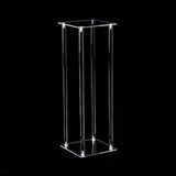 Acrylic Flower Vase Pillar Stand Clear with Square Mirror Base - YauSpark