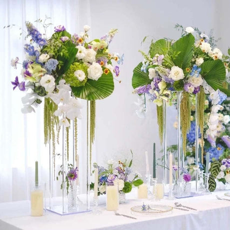 Acrylic Flower Vase Pillar Stand Clear with Square Mirror Base - YauSpark