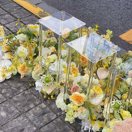 Acrylic Flower Vase Pillar Stand Clear with Square Mirror Base - YauSpark