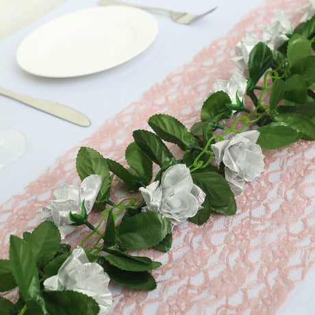 Artificial Silk Rose Garland 6ft Silver - YauSpark