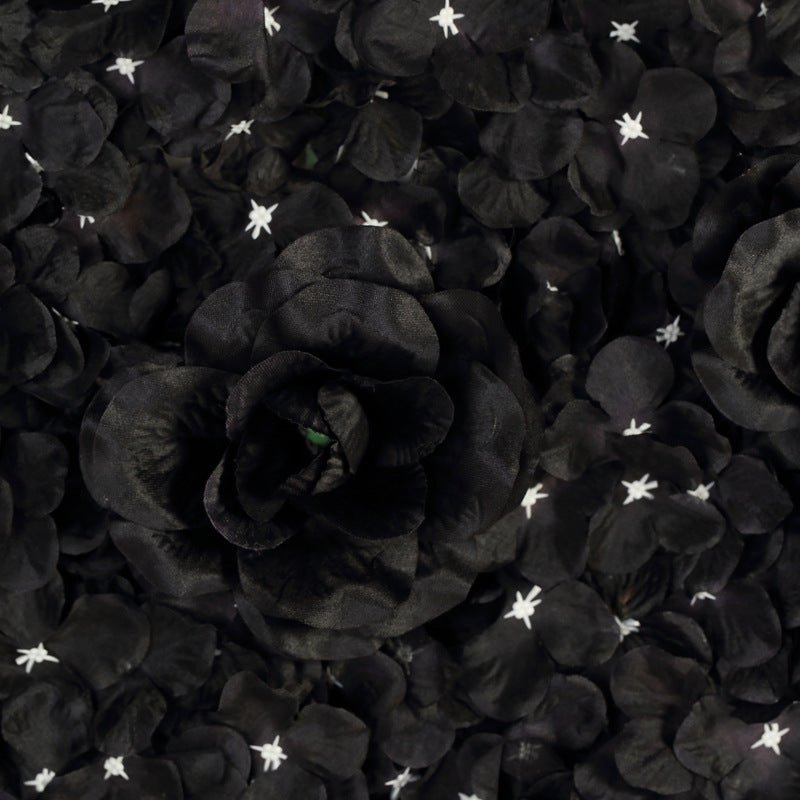 Black 3D Silk Rose and Hydrangea Flower Wall Mat Backdrop - 4 Artificial Panels - YauSpark