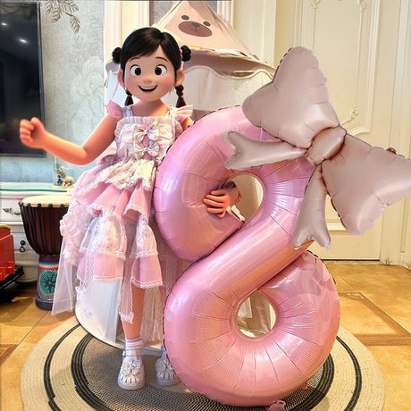 Bow Number Balloons Foil Mylar Large 40” Number 9 Pearl Pink - YauSpark