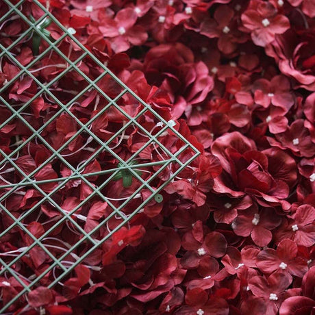 Burgundy 3D Silk Rose and Hydrangea Flower Wall Mat Backdrop - 4 Artificial Panels - YauSpark