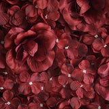 Burgundy 3D Silk Rose and Hydrangea Flower Wall Mat Backdrop - 4 Artificial Panels - YauSpark