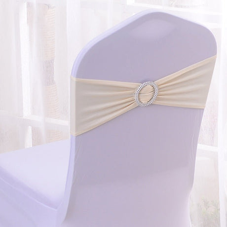 Elastic Chair Back Bow 6"x14" Beige - YauSpark