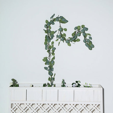 Frosted Green Artificial Silk Eucalyptus Leaf Garland Vine 6.5ft - YauSpark