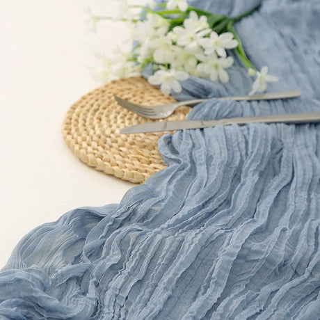 Gauze Cotton And Linen Table Runner 10ft Dust Blue - YauSpark