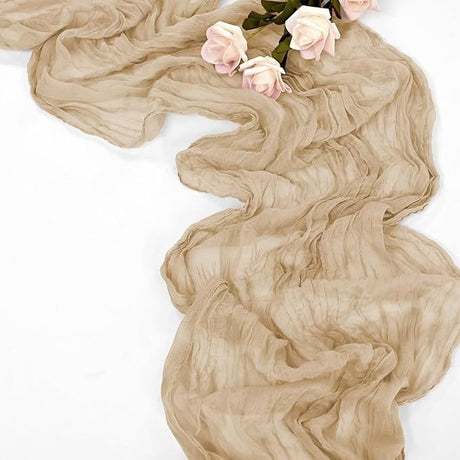 Gauze Cotton And Linen Table Runner 10ft Khaki - YauSpark