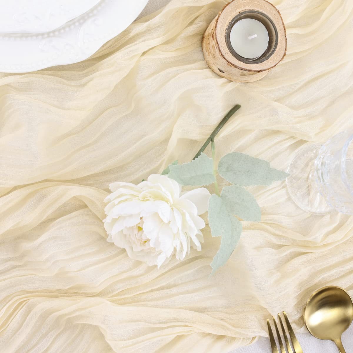 Gauze Cotton And Linen Table Runner 10ft Off White - YauSpark