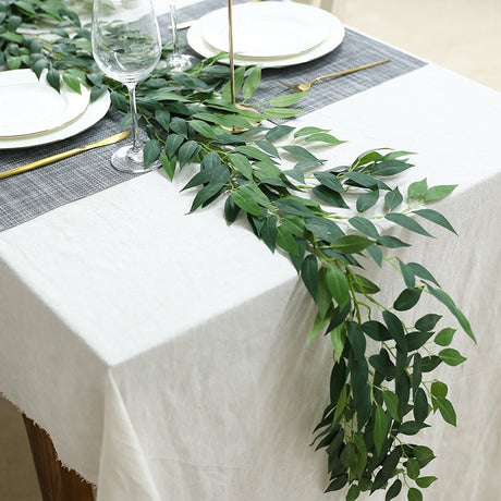Green Real Touch Artificial Willow Leaf Garland, Flexible Vine 5ft - YauSpark
