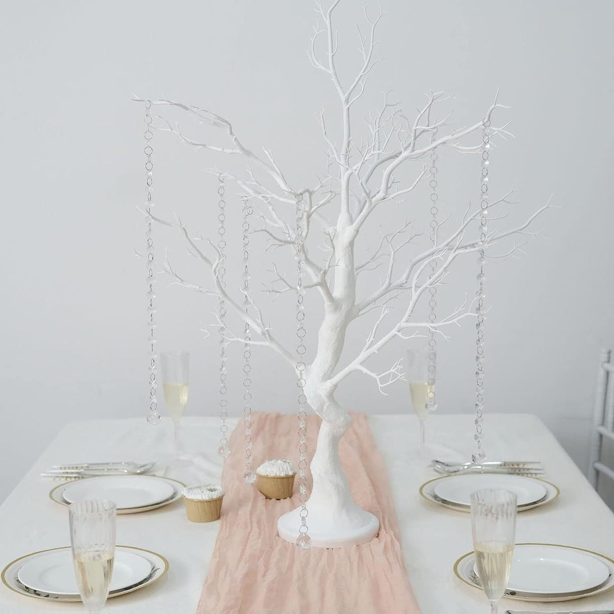 Manzanita Tree Centerpiece 34" White with 8 Acrylic Bead Chains - YauSpark