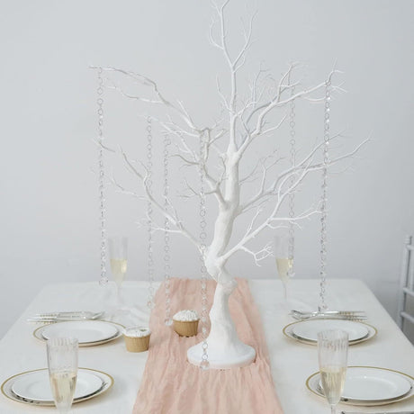 Manzanita Tree Centerpiece 34" White with 8 Acrylic Bead Chains - YauSpark