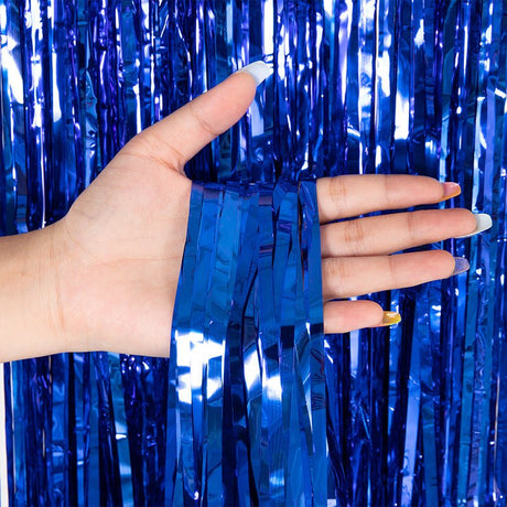 Metallic Tinsel Foil Fringe Doorway Curtain Party Backdrop 7ft Blue - YauSpark