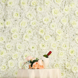 Milky White 3D Silk Rose and Hydrangea Flower Wall Mat Backdrop - 4 Artificial Panels - YauSpark