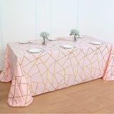 Polyester Rectangle Tablecloth With Gold Foil Geometric Pattern 90"x156" Champagne - YauSpark