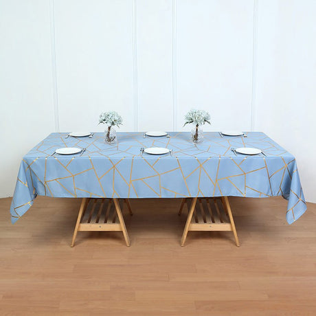 Polyester Rectangle Tablecloth With Gold Foil Geometric Pattern 90"x156" Gray Blue - YauSpark