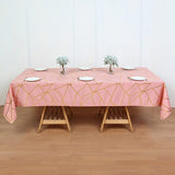 Polyester Rectangle Tablecloth With Gold Foil Geometric Pattern 90"x156" Gray Pink - YauSpark