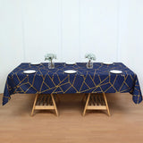 Polyester Rectangle Tablecloth With Gold Foil Geometric Pattern 90"x156" Navy Blue - YauSpark