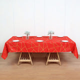 Polyester Rectangle Tablecloth With Gold Foil Geometric Pattern 90"x156" Red - YauSpark