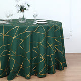 Polyester Round Tablecloth With Gold Foil Geometric Pattern 120" Dark Green - YauSpark