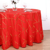 Polyester Round Tablecloth With Gold Foil Geometric Pattern 120" Red - YauSpark
