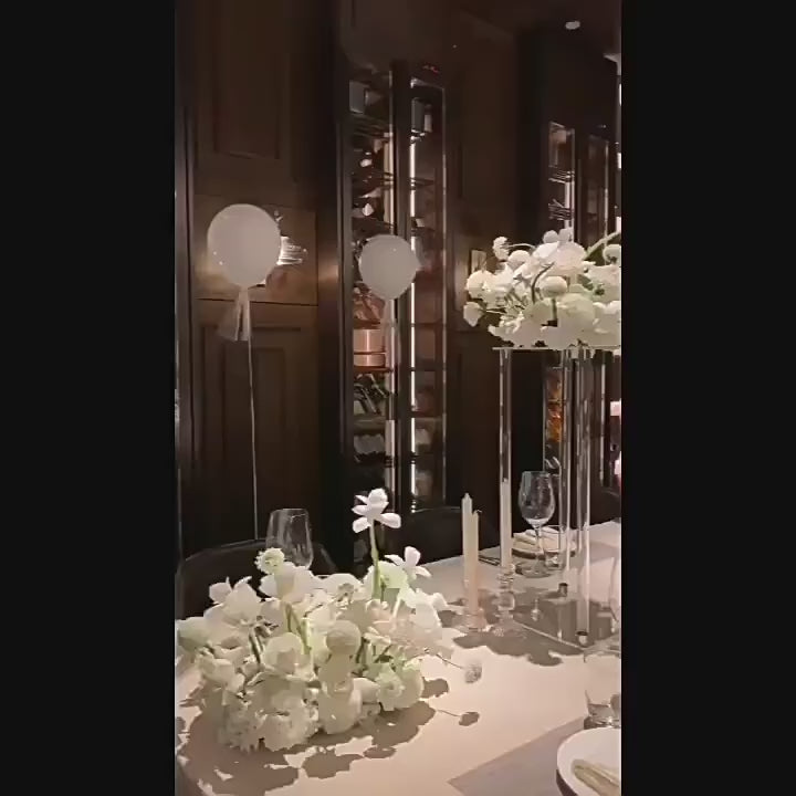 Acrylic Flower Vase Pillar Stand Clear with Square Mirror Base