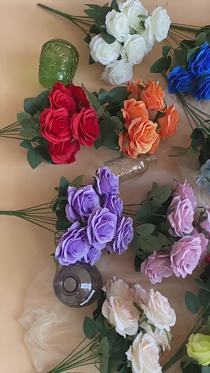 2 Bushes Artificial Silk Rose Flower Arrangements 18" Bean Paste Color