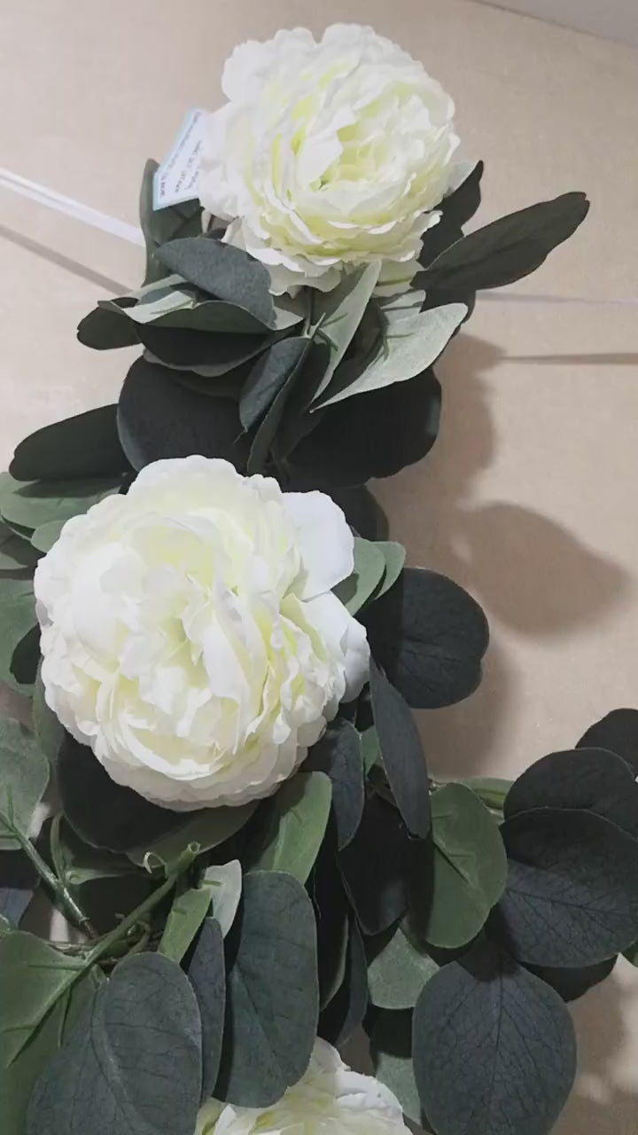 Green Artificial Eucalyptus Leaf, Ranunculus Flower Garland Vine 40"