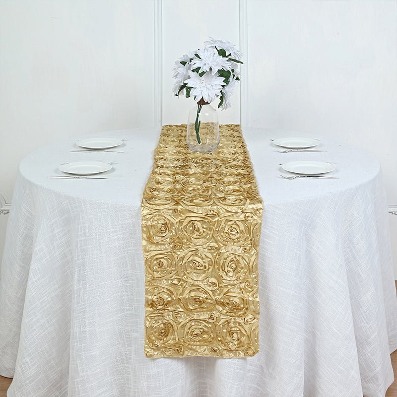 Rosette Satin Table Runner 14" x 108" Light Gold - YauSpark
