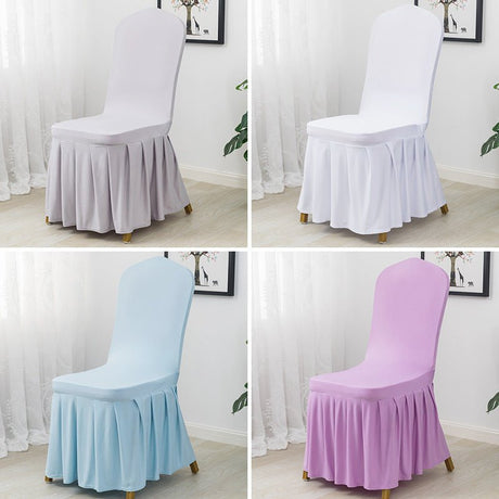 Ruffled Pleated Skirt Polyester Chair Cover Black - YauSpark