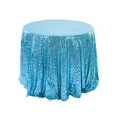 Sequin Round Tablecloth 132" Sky Blue - YauSpark