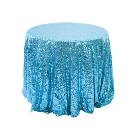 Sequin Round Tablecloth 132" Sky Blue - YauSpark