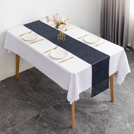 Sequin Table Runner 12" x 110" Dark Blue - YauSpark