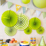 Set of 6 Black Hanging Paper Fan Decorations 8", 12", 16" - YauSpark