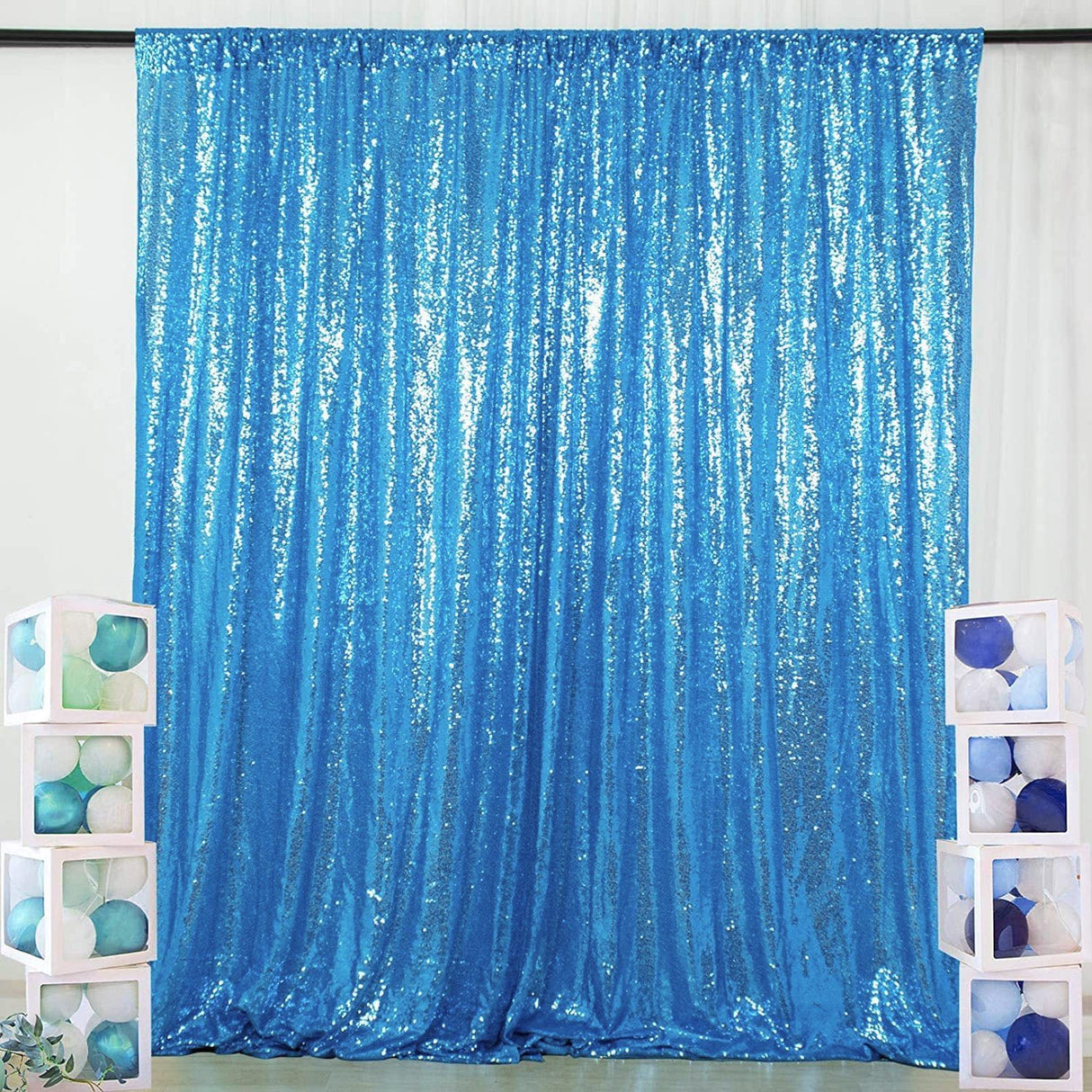 Sky Blue Sequin Backdrop Drape Curtains with Rod Pockets - 8ftx8ft - YauSpark