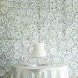 White 3D Silk Rose and Hydrangea Flower Wall Mat Backdrop - 4 Artificial Panels - YauSpark